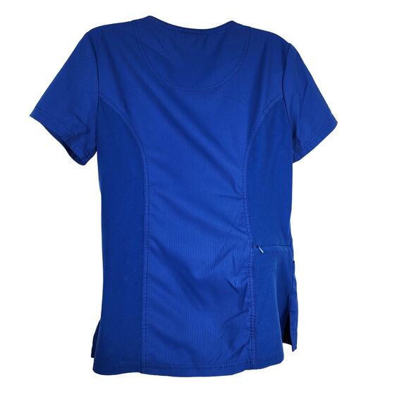 Elle Womens Scrub Top XS Mock Wrap EL620 Royal Blue Patch Pockets Tonal Texture - Picture 2 of 10